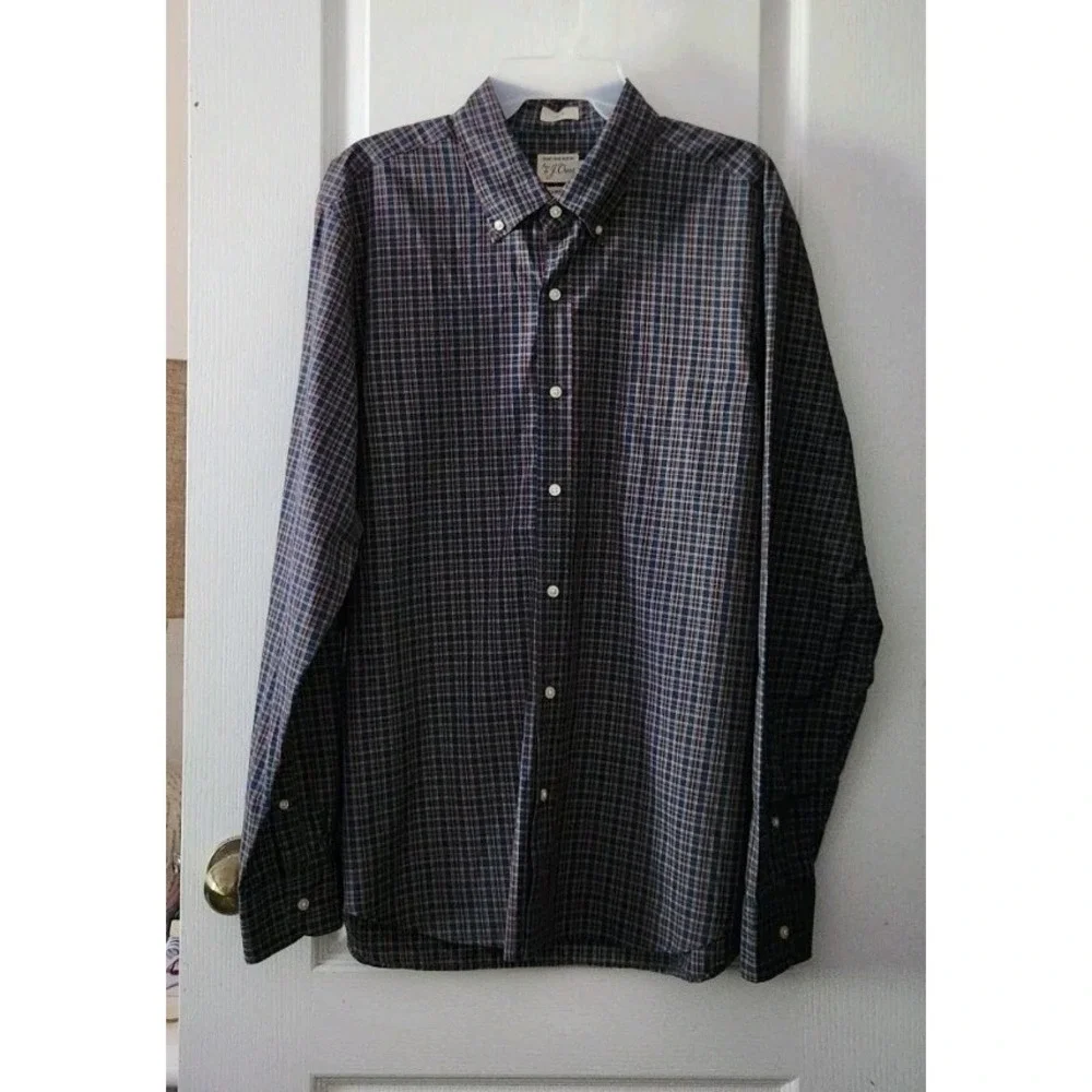 J.Crew Mens Plaid Shirt Button Down Slim Fit Long Sleeve Pocket Cotton Blue Sz L